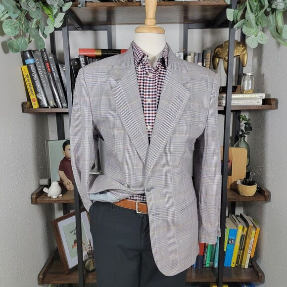 VTG Perry Ellis Men's Sport Coat Blazer Two Button Multi Color Plaid‎ Size 40R